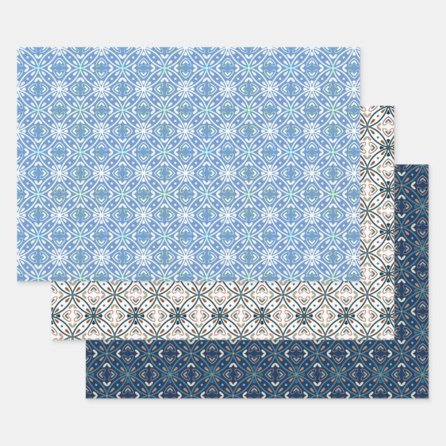 Blaues modernes Batik-Muster Geschenkpapier Set (Set)