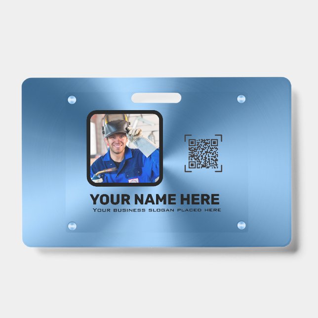 Blaues, modernes berufliches Foto QRcode Ausweis (Vorderseite)