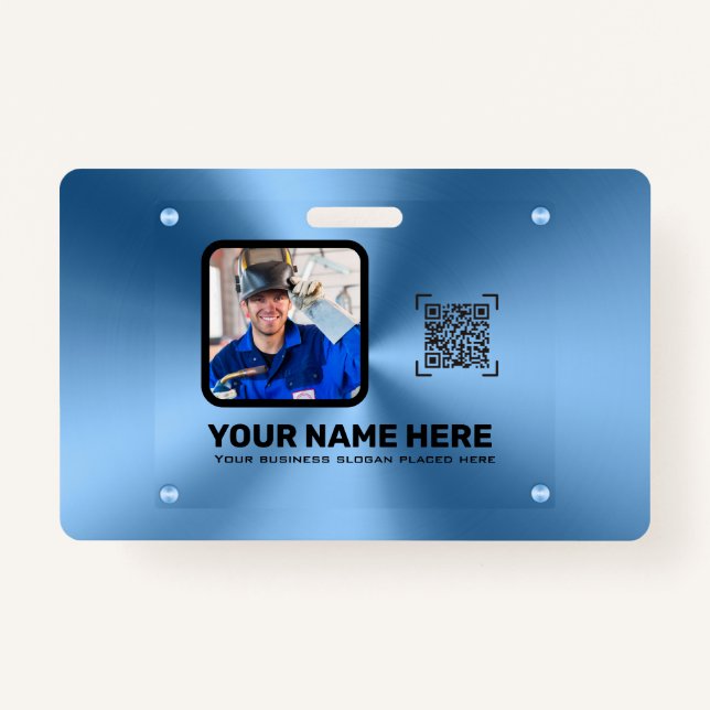 Blaues, modernes berufliches Foto QRcode Ausweis (Vorderseite)