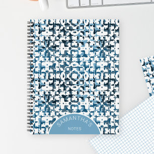 Blaues modernes Chic-Muster personalisierter Name  Notizbuch