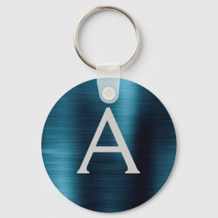 Blaues modernes faux Edelstahl-Monogramm Schlüsselanhänger