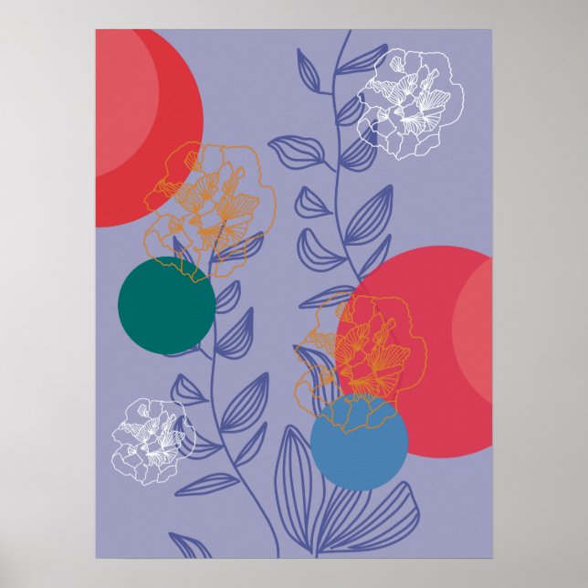 Blaues, modernes, florales abstraktes künstlerisch poster (Vorne)