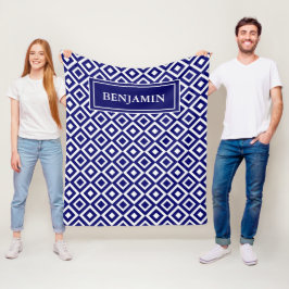 Blaues, modernes geometrisches Muster personalisie Fleecedecke
