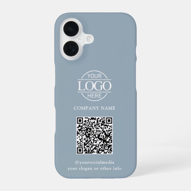 Blaues modernes Geschäft-Logo & QR-Code-Promotion iPhone 16 Hülle (Rückseite)
