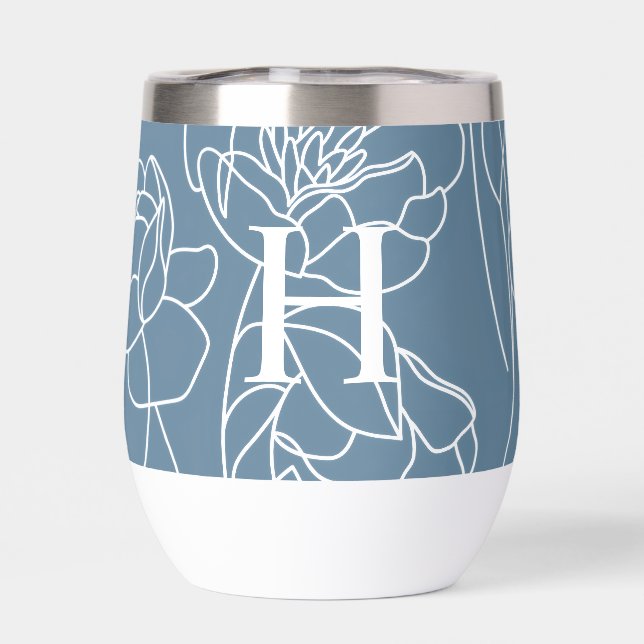 Blaues modernes Wildblumen-Monogramm-Namensschild (Rückseite)