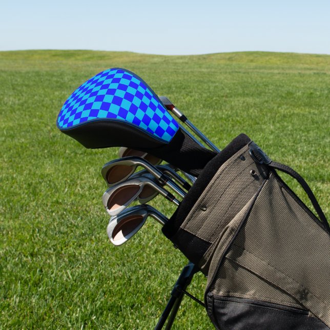 Blaues monochromes Karomuster Golf Headcover (In SItu)