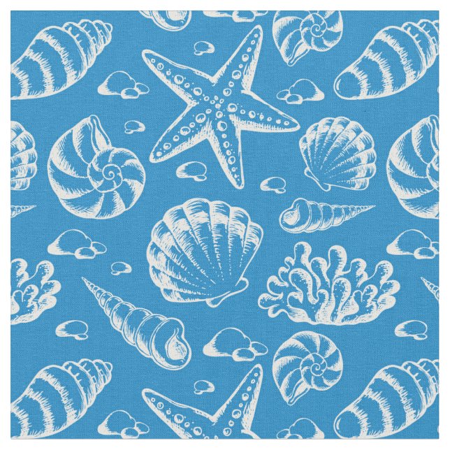 Blaues Monogramm 2 des Strand-Muster-| Stoff (Nahaufnahme)