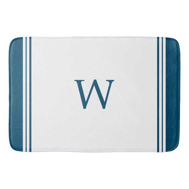 Blaues Monogramm Badematte (Vorderseite)