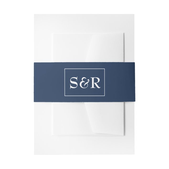 Blaues Monogramm-Bauch-Band Einladungsbanderole (Vorderseite Beispiel)