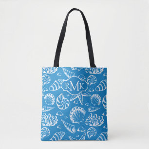 Blaues Monogramm des Strand-Muster-  Tasche