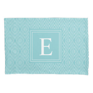Blaues Monogramm Diamantmuster Kissenbezug