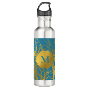 Blaues Monogramm für die Zweige des Golden Trees Edelstahlflasche