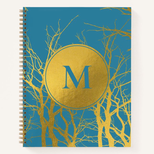 Blaues Monogramm für die Zweige des Golden Trees Notizbuch (Vorderseite)