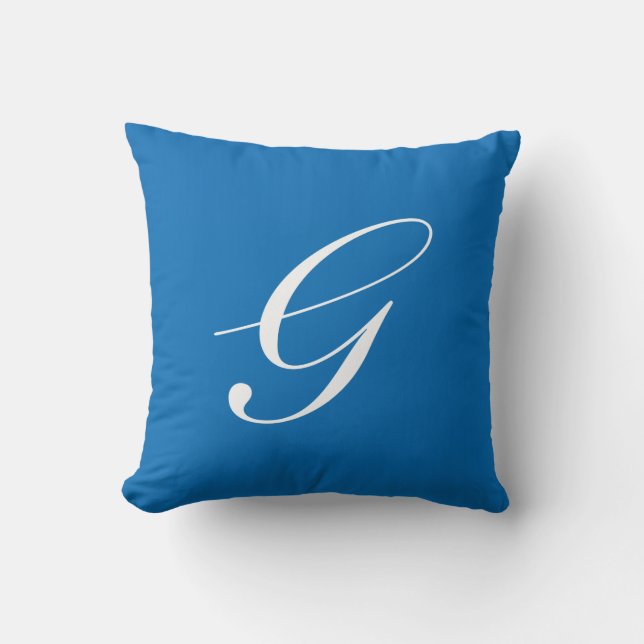 Blaues Monogramm-Kissen Buchstabeg Kissen (Vorderseite)