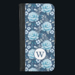 Blaues Monogramm-Muster iPhone 8/7 Geldbeutel-Hülle<br><div class="desc">Personalisieren Sie dieses wunderschöne Blumenmuster mit Ihrem Monogramm aus blauer und weißer Rose. Entworfen für Sie von BlackBerry Boulevard.</div>