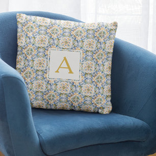 Blaues Monogramm-Muster Kissen