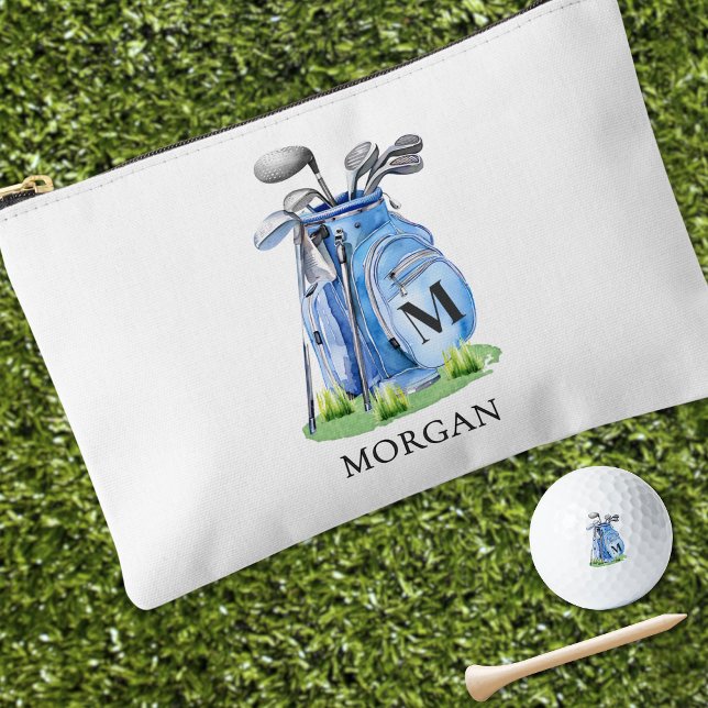 Blaues Monogramm Name Golf Zubehörtasche (Monogram Name Golf Accessory Pouch)