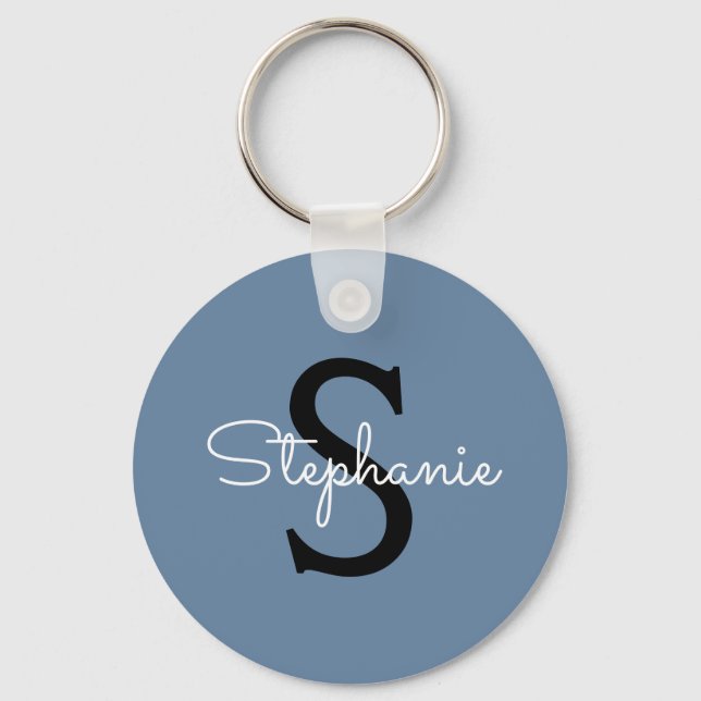 Blaues Monogramm Name  Schlüsselanhänger (Vorderseite)