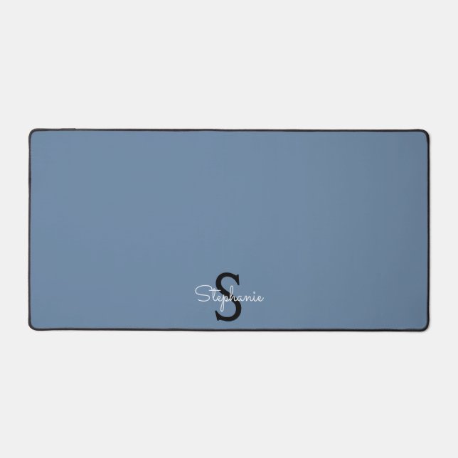 Blaues Monogramm Name  Schreibtischunterlage (Vorderseite)