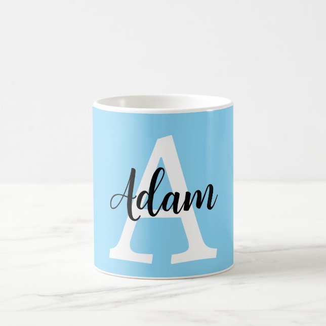 Blaues Monogramm-Name-Script Personalisiertes Desi Kaffeetasse (Mittel)