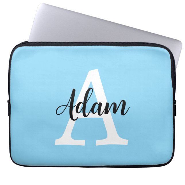 Blaues Monogramm-Name-Script Personalisiertes Desi Laptopschutzhülle (Vorderseite)