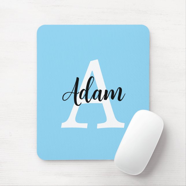 Blaues Monogramm-Name-Script personalisiertes Desi Mousepad (Mit Mouse)