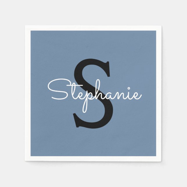 Blaues Monogramm Name  Serviette (Vorderseite)