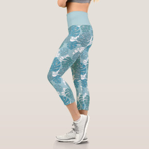 Blaues Monster Blätter Pflanze Botanisches Muster Capri Leggings