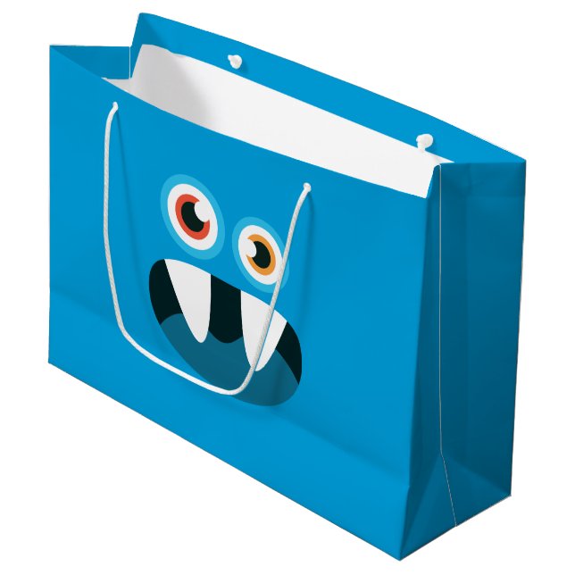 Blaues Monster Große Geschenktüte (Vorderseite Schrägansicht)
