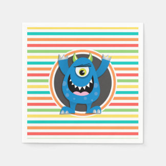 Blaues Monster; helle Regenbogenstreifen Serviette