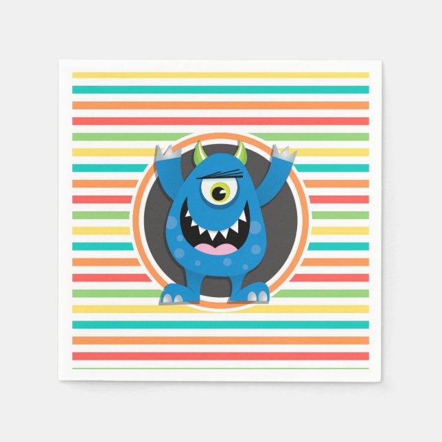 Blaues Monster; helle Regenbogenstreifen Serviette (Vorderseite)