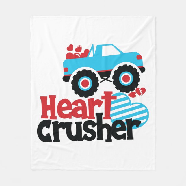 Blaues Monster LKW Herzkreuz Valentine Fleecedecke (Vorderseite)