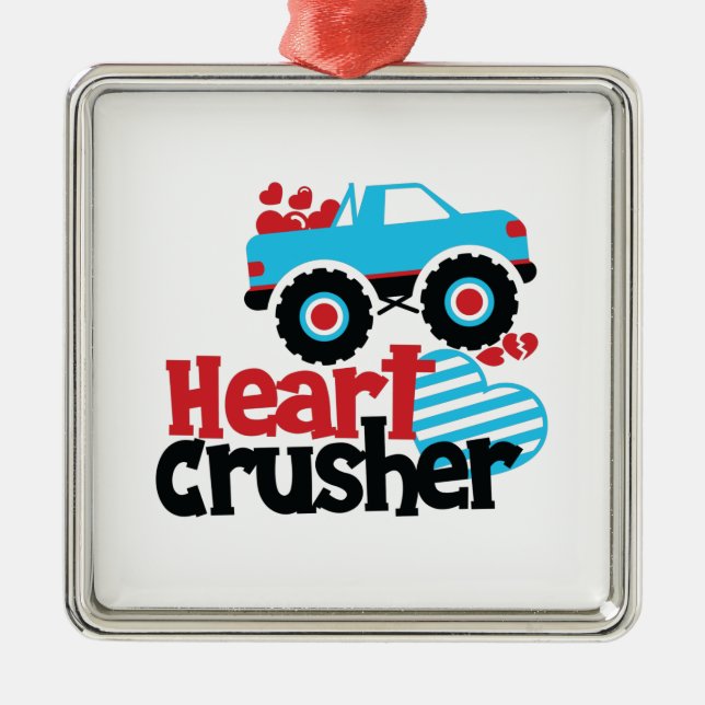 Blaues Monster LKW Herzkreuz Valentine Ornament Aus Metall (Vorne)