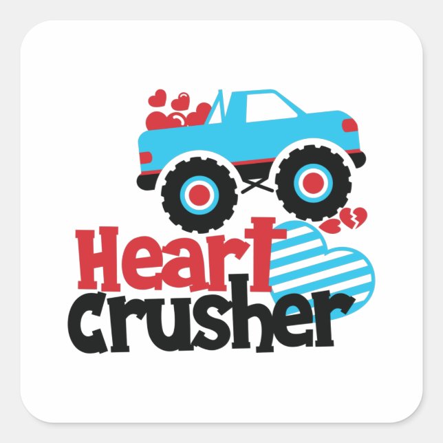 Blaues Monster LKW Herzkreuz Valentine Quadratischer Aufkleber (Vorderseite)