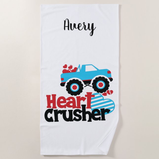 Blaues Monster LKW Herzkreuz Valentine Strandtuch (Vorderseite)