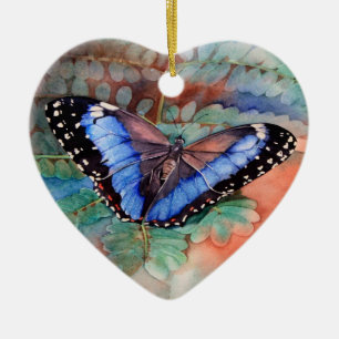 Blaues Morpho Aquarell Keramik Ornament