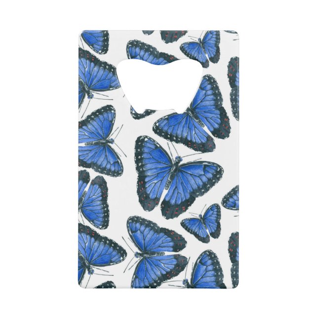 Blaues Morphon-Schmetterling-Muster Geldbeutel Flaschenöffner (Vorderseite)