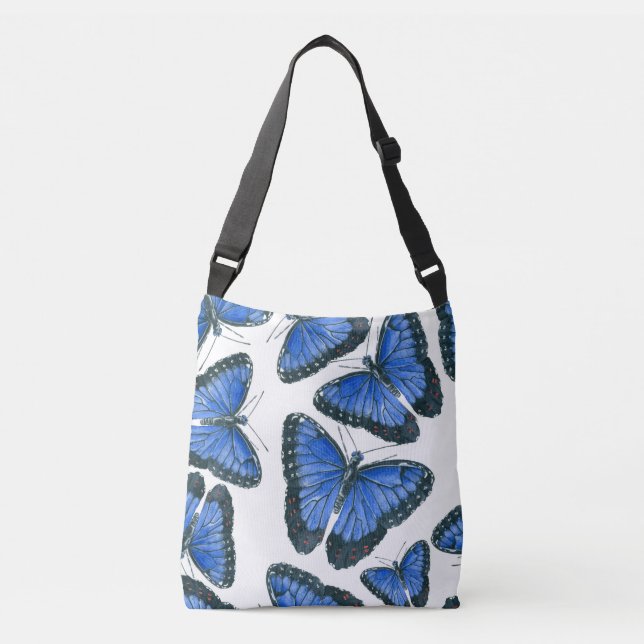 Blaues Morphon-Schmetterling-Muster Tragetaschen Mit Langen Trägern (Vorderseite)