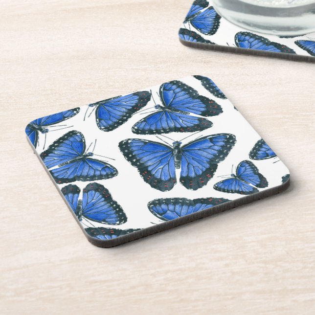 Blaues Morphon-Schmetterling-Muster Untersetzer (Linke Seite)