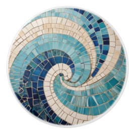 Blaues Mosaik Abstrakt Ocean Wave Swirl Sea Thema Keramikknauf