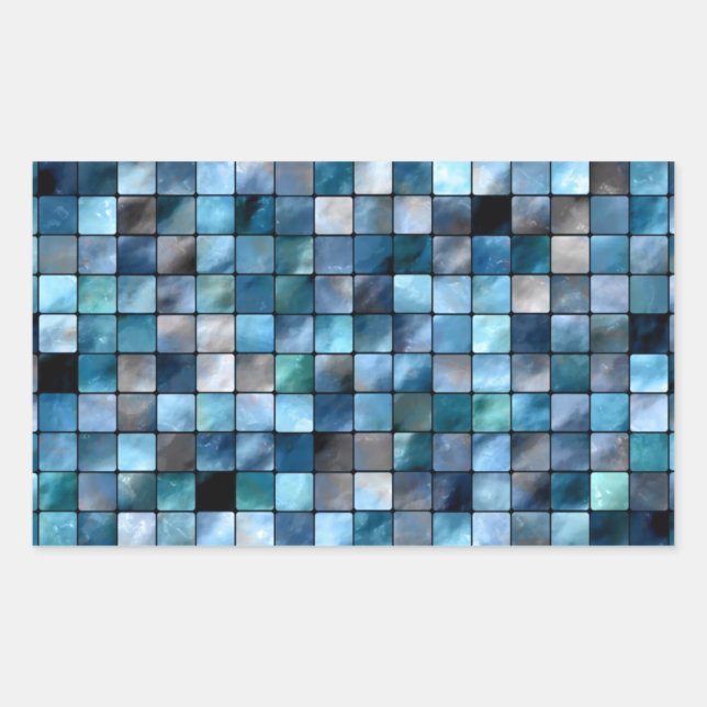 Blaues Mosaik aus Fliesen Rechteckiger Aufkleber (Vorderseite)