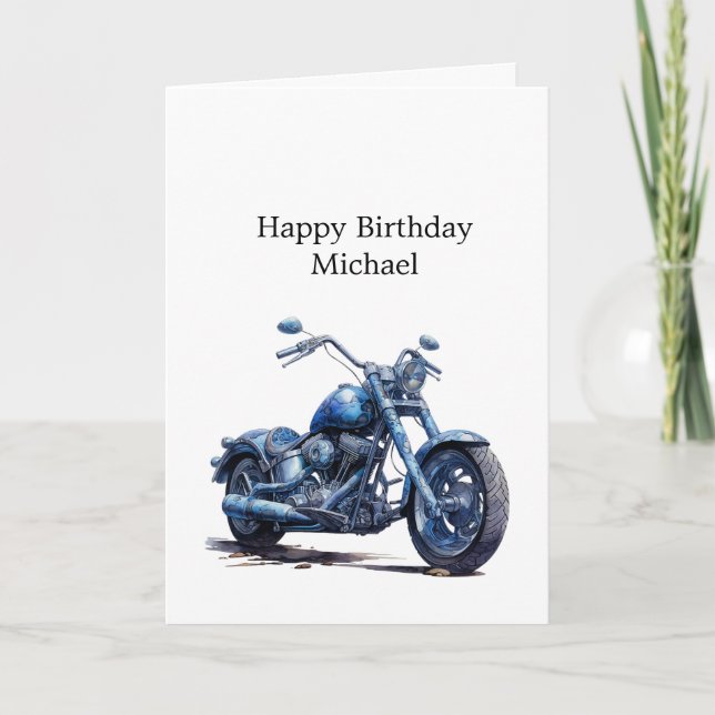 Blaues Motorrad Geburtstag Karte (Vorderseite)