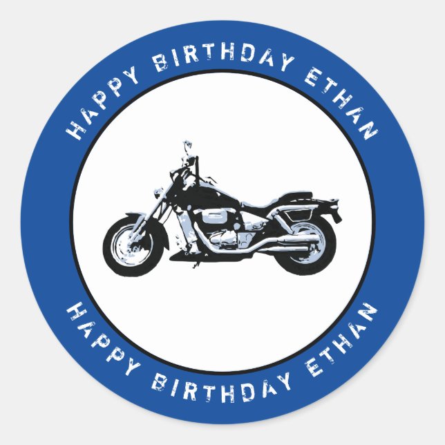 Blaues Motorrad Personalisiert Runder Aufkleber (Vorderseite)