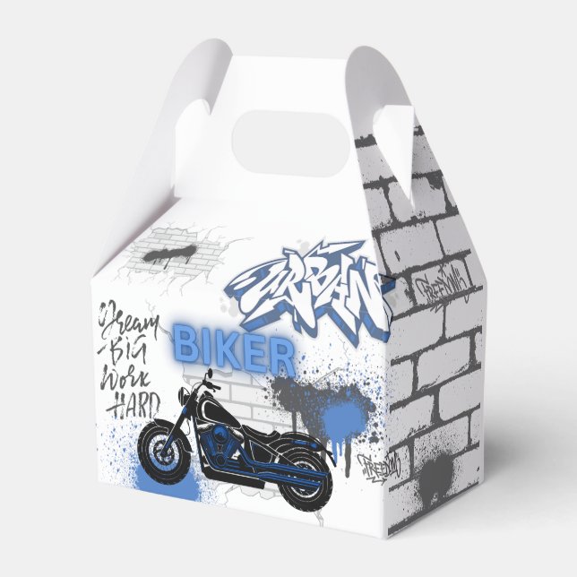 Blaues Motorrad und Graffiti Geschenkschachtel (Vorderseite)