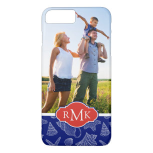 Blaues Muschel-Muster Ihr Foto u. Monogramm Case-Mate iPhone Hülle