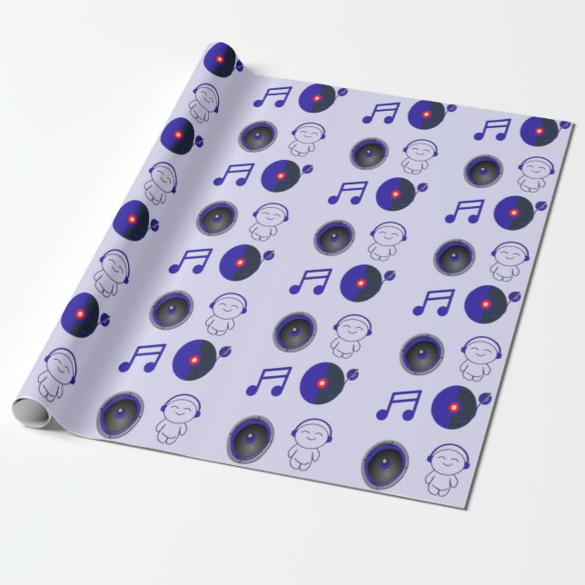 Blaues musikalisches Dekormuster Geschenkpapier (Ungerollt)