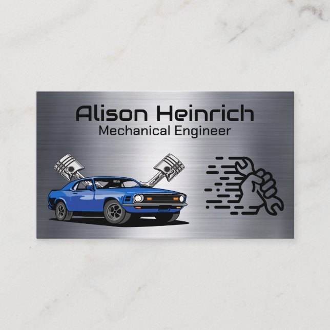 Blaues Muskelauto | Auto Mechanische Logos Visitenkarte (Vorderseite)