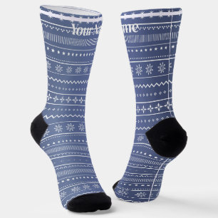 Blaues Muster Benutzerdefinierter Name Socken