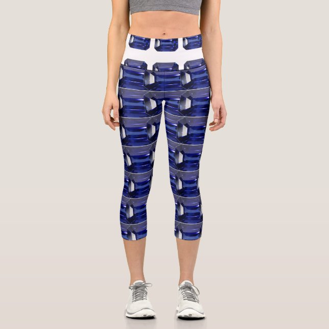 Blaues Muster Capri Leggings (Vorderseite)