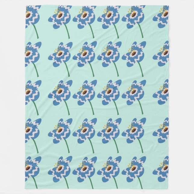 Blaues Muster der Blume Fleecedecke (Vorderseite)